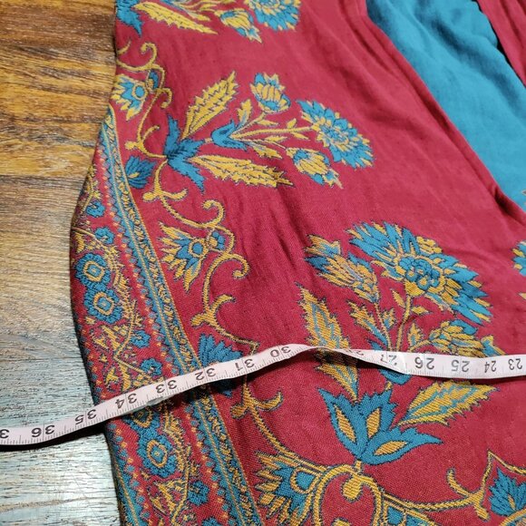 Colleen Lopez Boho Lagenlook Woven Reversible Ruana Fringe Cardigan Shawl XL - Picture 11 of 13